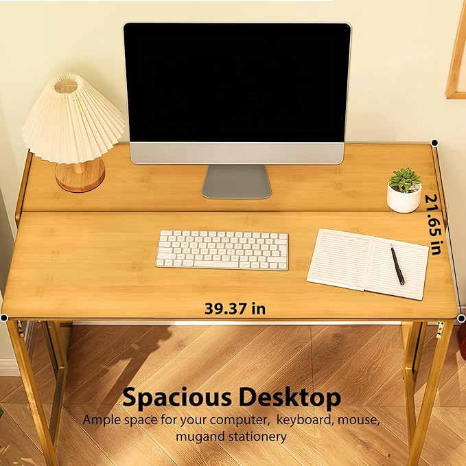 39.37" Bamboo Folding Desk, Space-Saving Computer Desk - Image 2