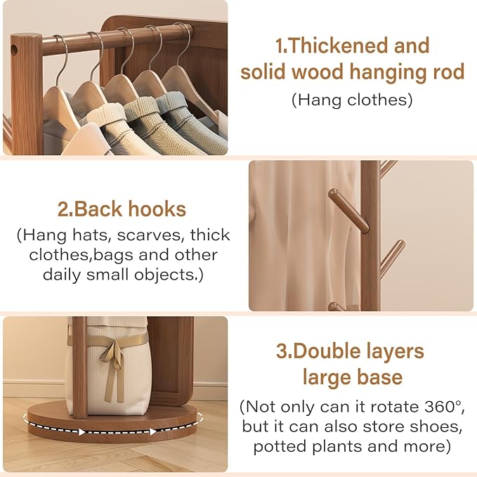 70"x16"Full Length Mirror with Stand, Coat Rack with Mirror, Solid Wood Floor - Image 4