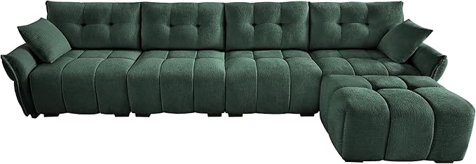 Modern Chenille Fabric 4-Seat Sofa w/Ottoman+2 Pillows, Premium Upholstery - Image 4