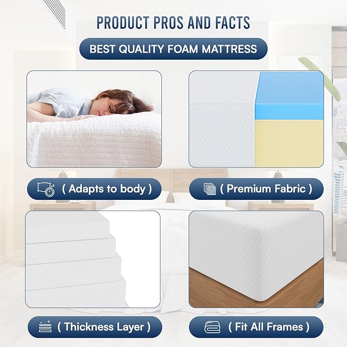 FDW | 12 Inch King Mattress | Medium Firm | Gel Memory Foam Mattress | White | - Image 6