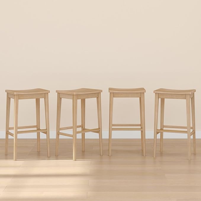 Plank+Beam Smythe Bar Stool, Sturdy Wood Modern Kitchen Bar Height Stool by PlankBeam
