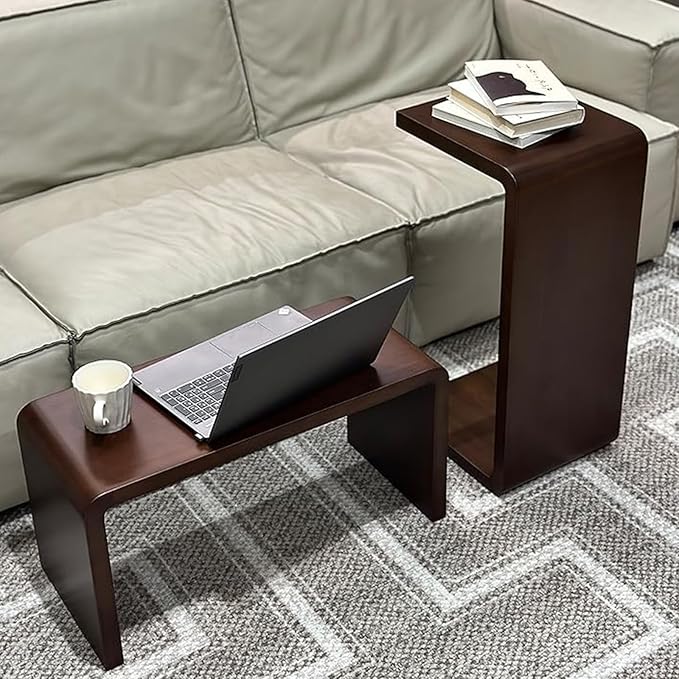 C Shaped End Table, Solid Wood C Side Table by Unknown