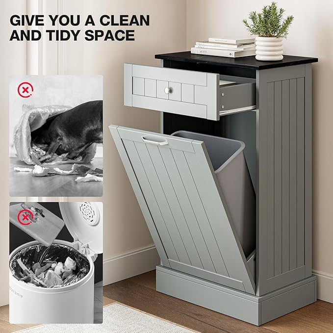 GAZHOME 10 Gallon Tilt Out Trash Cabinet, Upgrade Wooden Free Standing Recyclin - Image 6