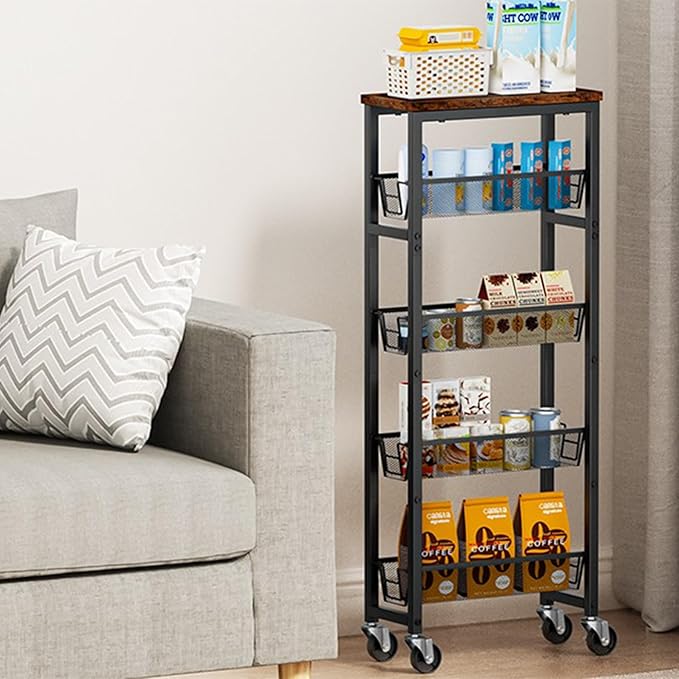 Slim Rolling Cart, 5-Tier Storage Cart, 9.1inch Narrow Kitchen Rolling Cart on - Image 5