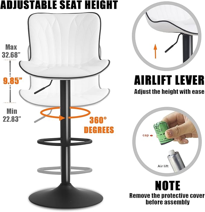 YOUNIKE White Bar Stools Set of 2 Modern Kitchen Counter Height Bar Chair - Image 4