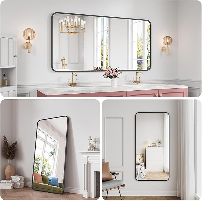 Koonmi Bathroom Mirror, 30X60 Inch Black Metal Framed Mirror - Image 3