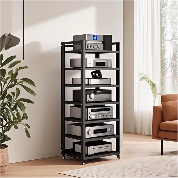 7 Tier Audio Rack Tower, CD Record Player Stereo Receiver AV Equipment Cabinet - Image 4