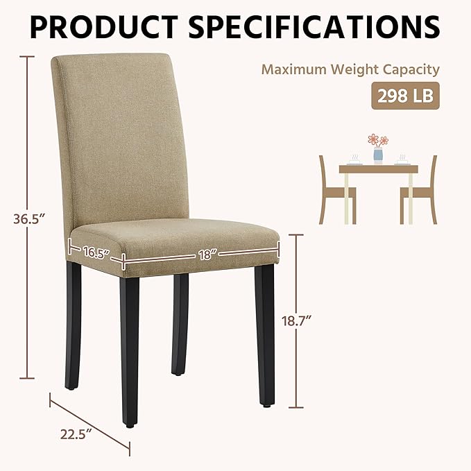 Yaheetech Dining Chairs Set of 4 Fabric Parson Upholstered Kitchen Chairs - Image 3