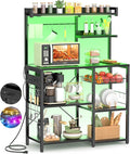 Aheaplus Bakers Rack with Power Outlet and LED Light Strings, Microwave Oven by Aheaplus