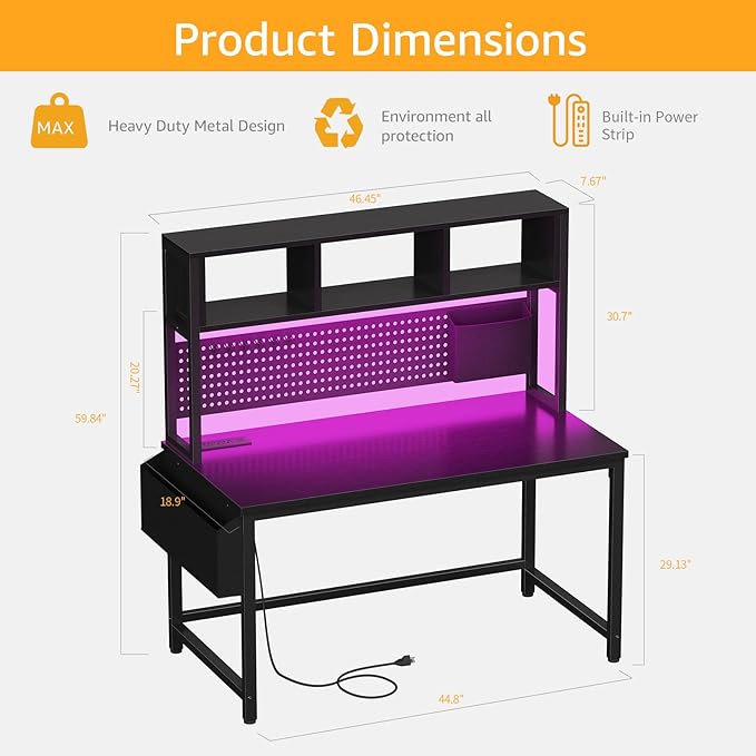 Black Gaming Desk with Hutch and Pegboard - Image 3