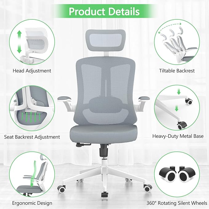 Mesh Office Executive Chair High Back Adjustable Home Desk Chair, Swivel - Image 5