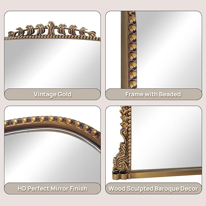 Vintage Baroque Arched Mirror - Image 4