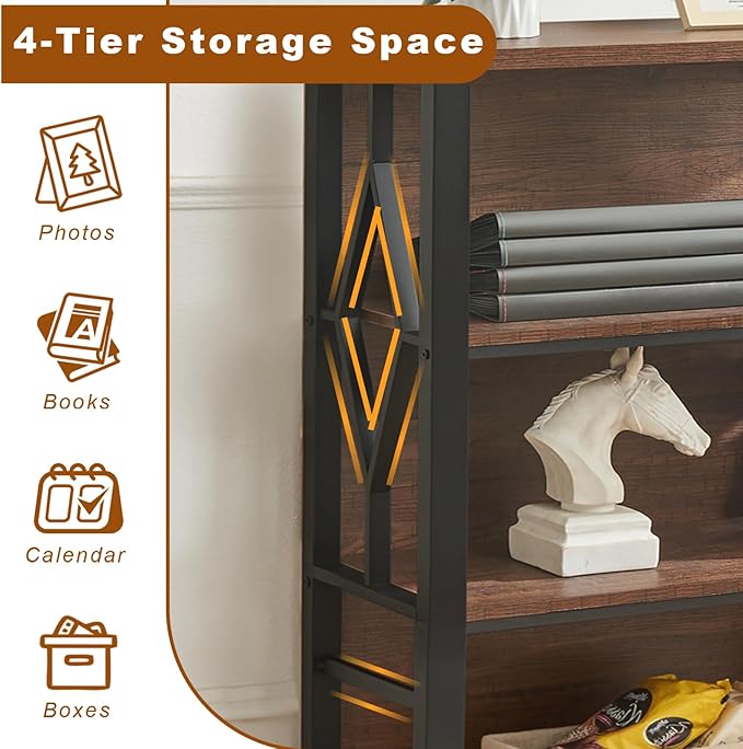 HOMISSUE Bookshelf, 4-Tier Rustic Short Bookshelf, Industrial Shelf Bookcase - Image 4