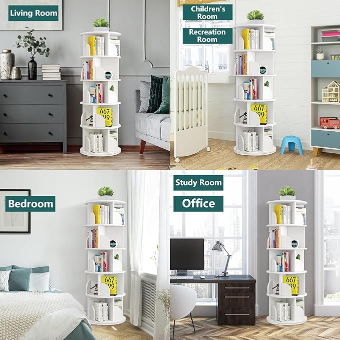 jxgzyy 5 Tier Rotating Bookshelf 62.6x18.1x18.1 Inch Corner Book Shelf 360° - Image 6