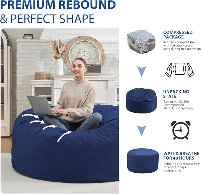 3FT Bean Bag Chair, Comfy Bean Bag Chairs - Image 6