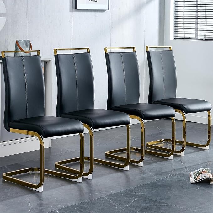 Modern Dining Chairs Set of 4, High Back Black Kitchen Chairs, Faux Leather by Gopop
