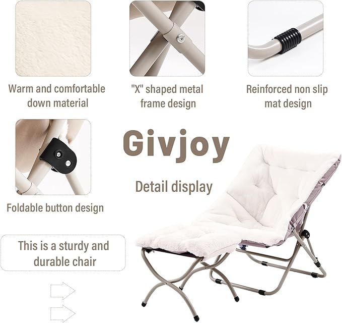 Comfy Folded Chair with Ottoman, Oversized Folding Faux Fur Chair Soft Furry - Image 4