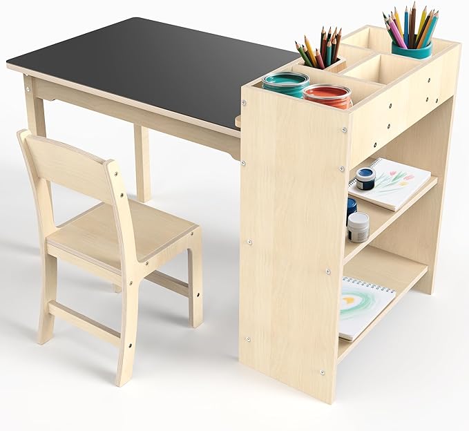 Kids Art Table and Chair Set, Sturdy Beech Wood Study Desk by Unknown