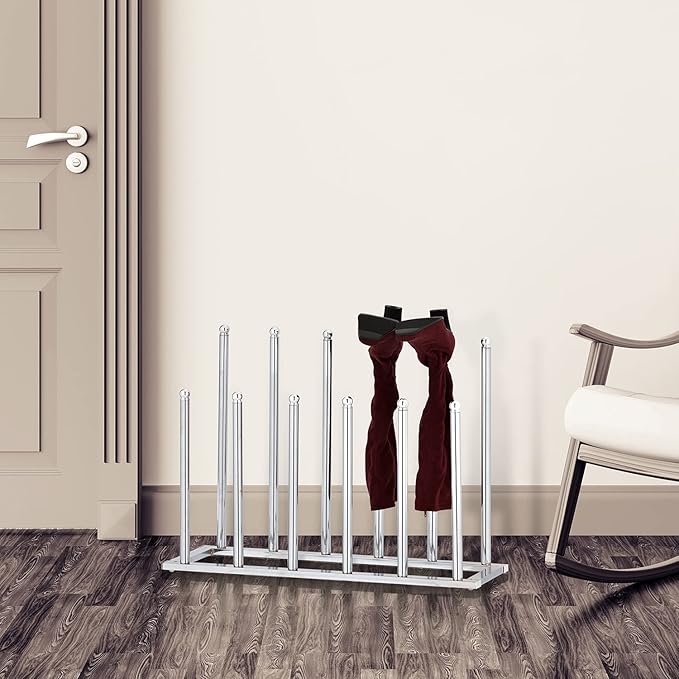 MyGift Modern Chrome Plated Metal 6 Pair Tall Boot Rack Display Holder - Image 3