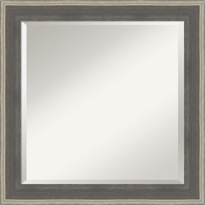Amanti Art Grey Wall Mirror 25x25 Cottage Grey Silver Square Bathroom Mirror by AmantiArt