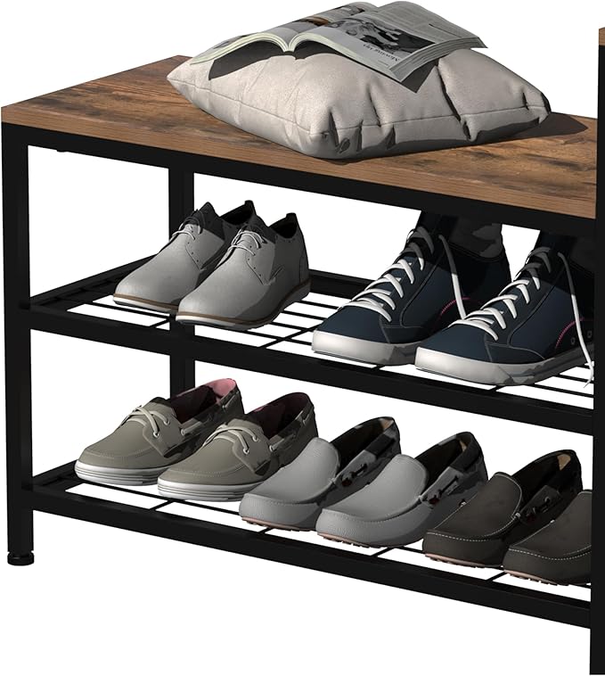 EXOTICA 3-Tier Shoe Storage Bench Industrial Entryway Shoe Rack - Image 4