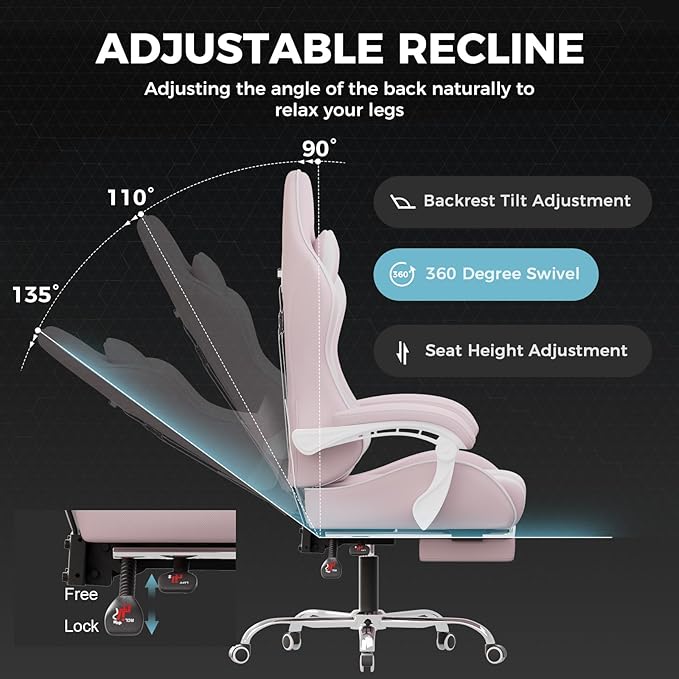 GTPLAYER Gaming Chair with Footrest, Computer Chair with and Lumbar Support - Image 8