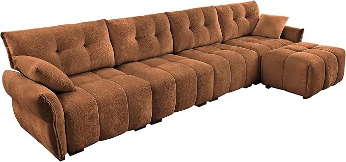 Modern Chenille Fabric 4-Seat Sofa w/Ottoman+2 Pillows, Premium Upholstery - Image 5
