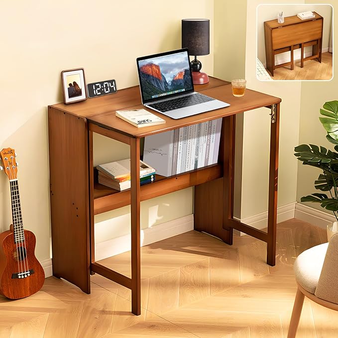 31.5" Bamboo Folding Desk, Space-Saving Computer Desk by Usofhaus