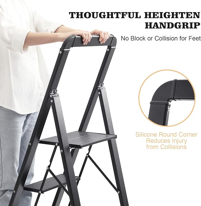 KINGRACK Aluminium 4 Step Ladder, Lightweight Step Stool - Image 3