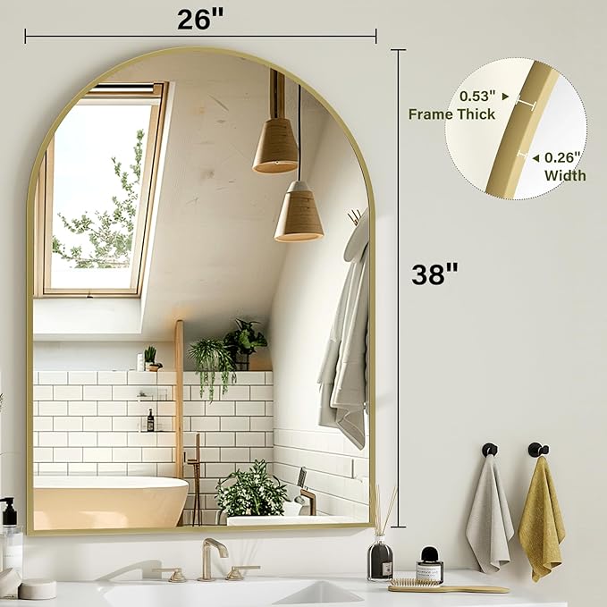 Arch Bathroom Mirror, 26x38 inch Arched Bathroom Mirror/Wall Mounted Vanity - Image 4