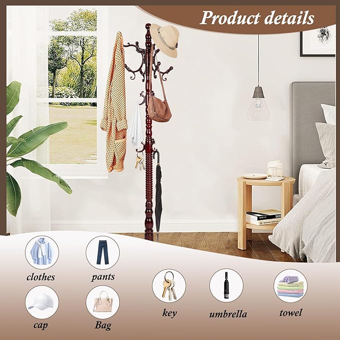 Wooden Coat Rack Freestanding, Vintage Coat Racks - Image 6
