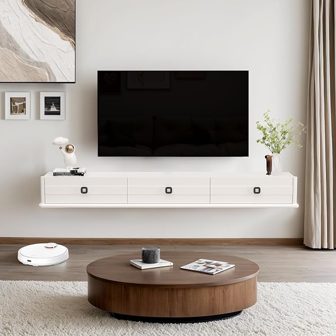 Pmnianhua High Gross Floating TV Stand, 74″ Solid Wood Wall Mounted TV Console - Image 6
