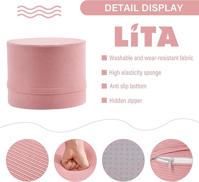 LITA Round Stuffed Pouf Ottoman, Corduroy Poufs - Image 3