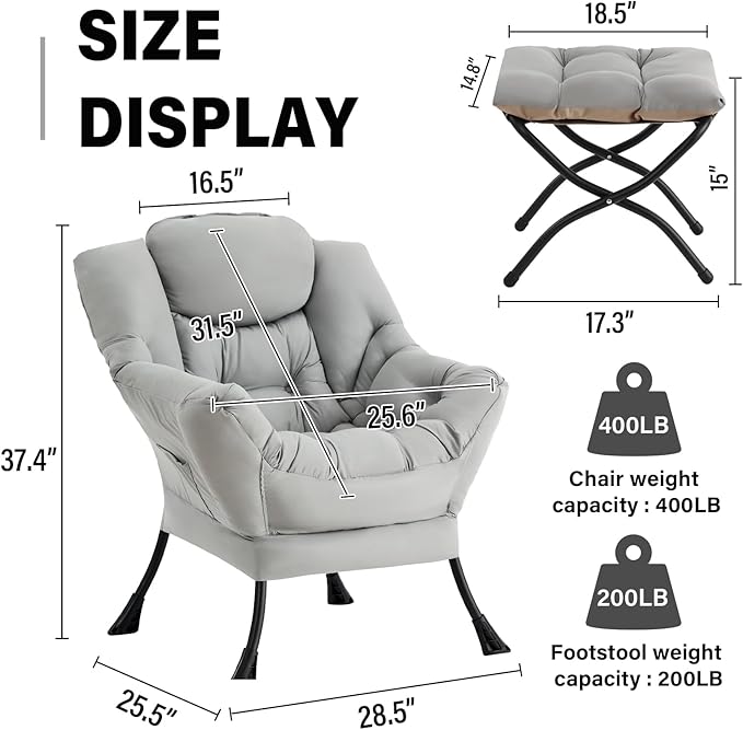Lazy Chair with Ottoman, Modern Accent Chair Contemporary Lounge Leisure Sofa - Image 2