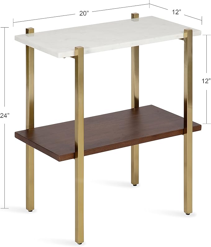 Kate and Laurel Abcott Midcentury Side Table, Walnut Brown and Gold, Decorative - Image 3