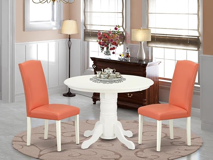 East West Furniture SHEN3-LWH-78 3 Piece Dining Table Set Contains a Round - Image 7