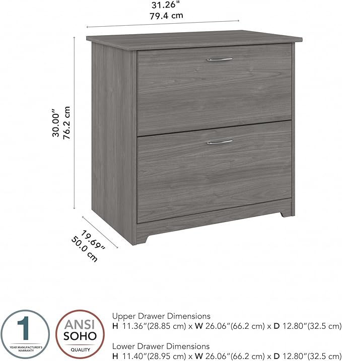 Bush Furniture Cabot 2 Drawer Lateral File Cabinet in Modern Gray, Home Office - Image 3