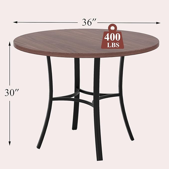 VECELO 36" Round Dining Table for 4, Wood Grain Dinette - Image 3