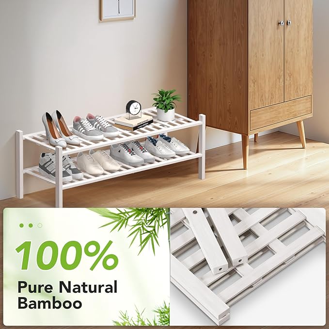 Haddockway Long 2 Tier Bamboo Shoe Rack Storage Organizer, Small Space - Image 5