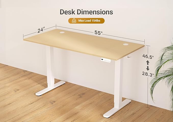Seang Electric Standing Desk Adjustable Height, 55 x 24 Inch Sit Stand Desk - Image 3