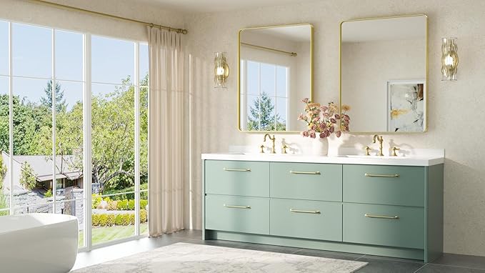 TETOTE Gold Mirror Bathroom 28 x 36 Brushed Gold Metal Framed Vanity Mirror - Image 8