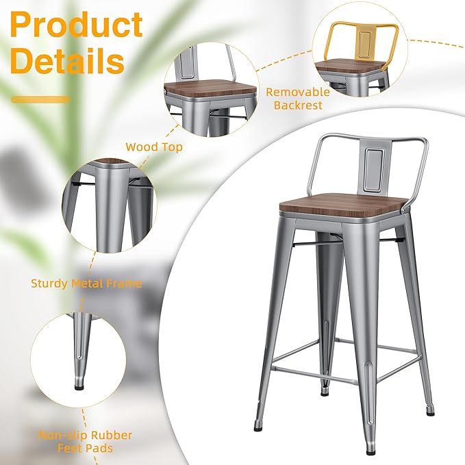 Yongchuang 30 inch Bar Stools Set of 4 Bar Height Metal Barstools - Image 5
