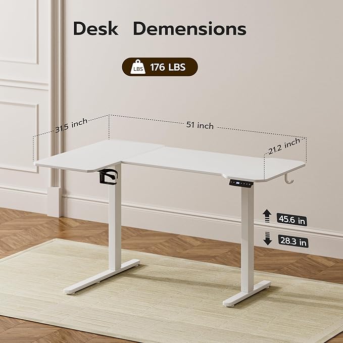 51" Reversiable L-Shaped Electric Standing Desk Adjustable Height Gaming Stand - Image 3