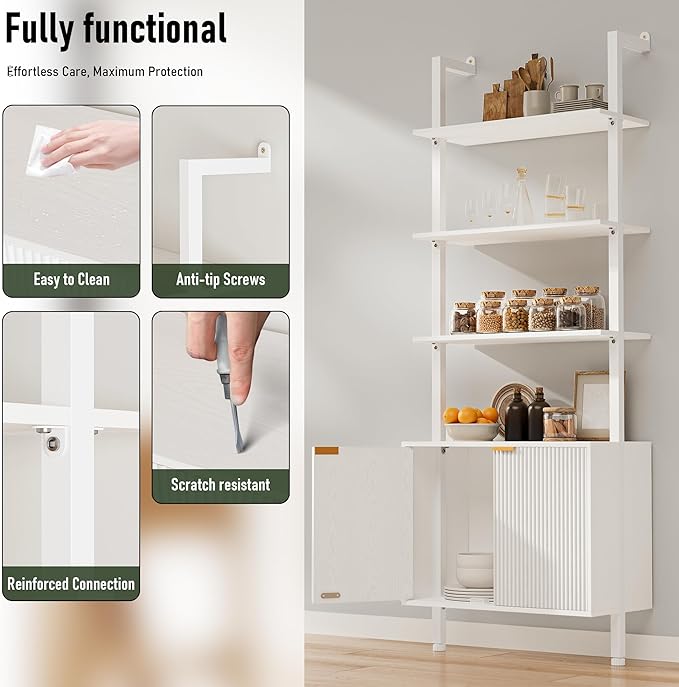 74" Tall Bookshelf with Storage Cabinet, Modern Ladder Shelf with Wood and - Image 4