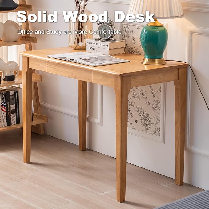 Solid Wood Desk with Drawer, Small Computer Desk - Image 3