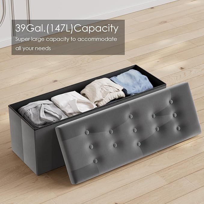 PRANDOM Jumbo Ottoman with Storage Velvet Folding Small Square Foot Stool with - Image 6