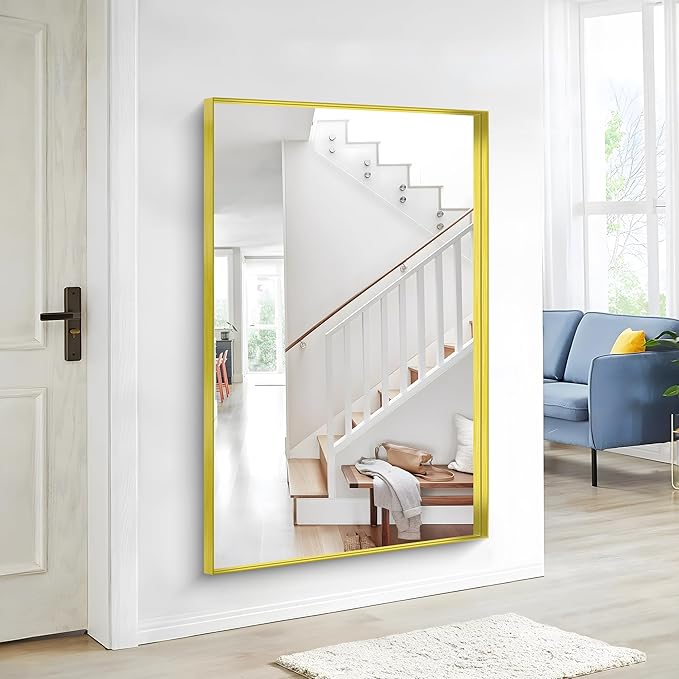 Gold Bathroom Mirror, 36x55 Inch Rectangular Deep Frame Mirror, Large Wall - Image 5