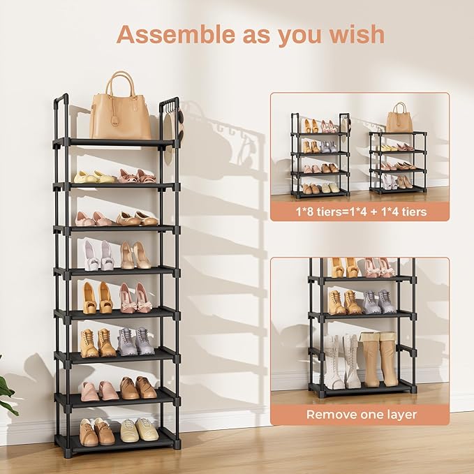 Tall Shoe Rack 8 Tiers, 16-20 Pairs Shoe and Boots Organizer Storage Sturdy - Image 5