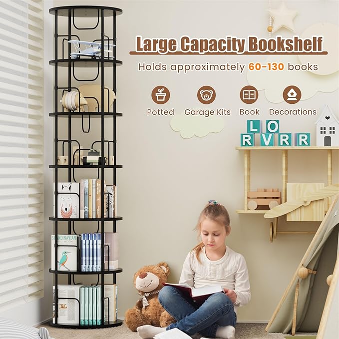 6 Tier Rotating Bookshelf, 360 ° Display Stackable Spinning Bookshelf Tower - Image 6