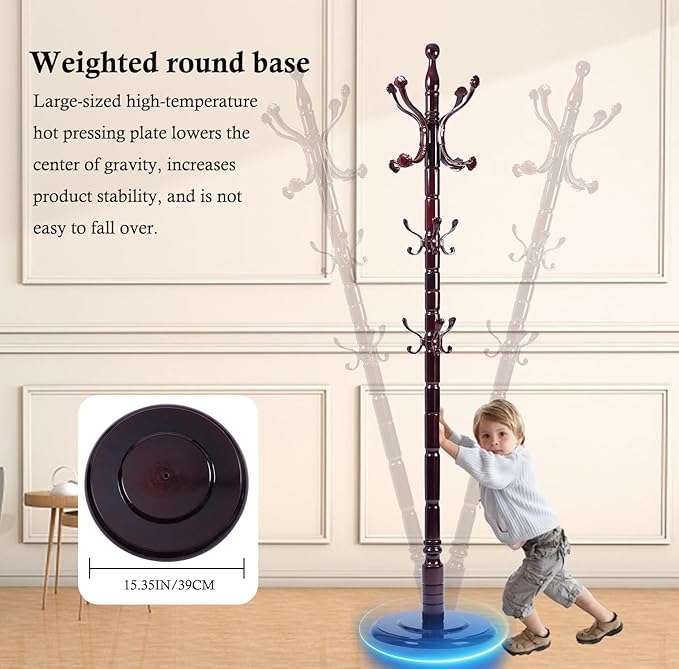 Coat Rack Stand, Solid Wooden Coat Tree - Image 5